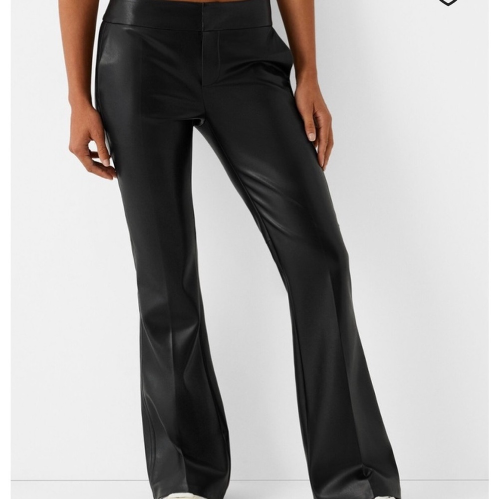 Bershka Black Flare Faux Leather Women's Pants High Rise Size Large